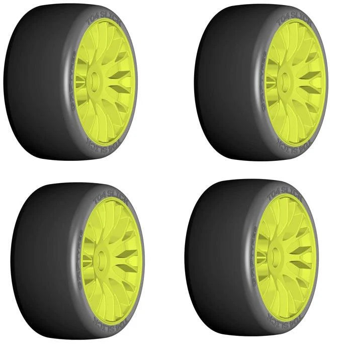 GRP GTY04-XM5 1:8 GT New Slick Medium Yellow 20 Spoke Rubber Tires (4)