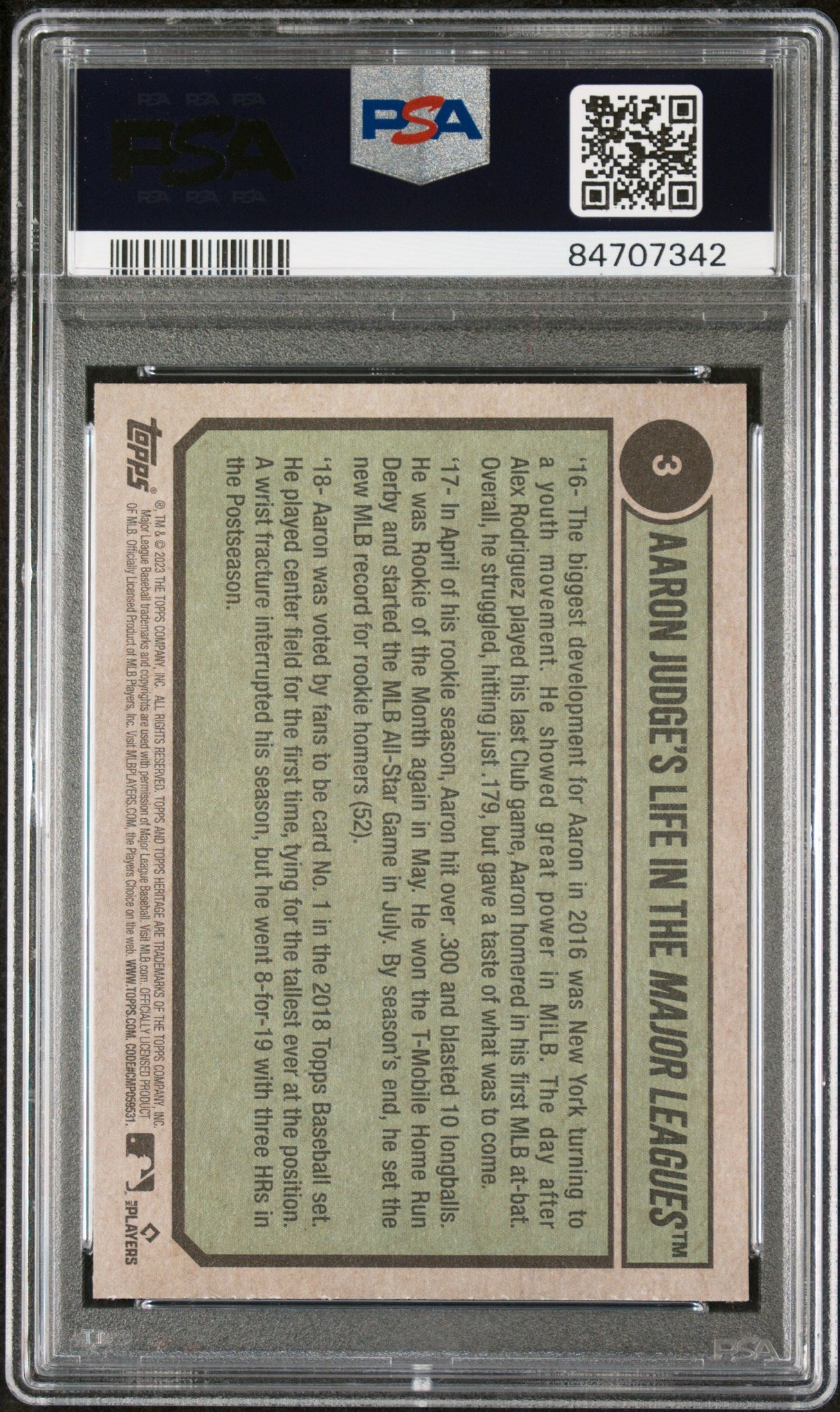2023 TOPPS HERITAGE AARON JUDGE TRIBUTE  #3 - PSA 10