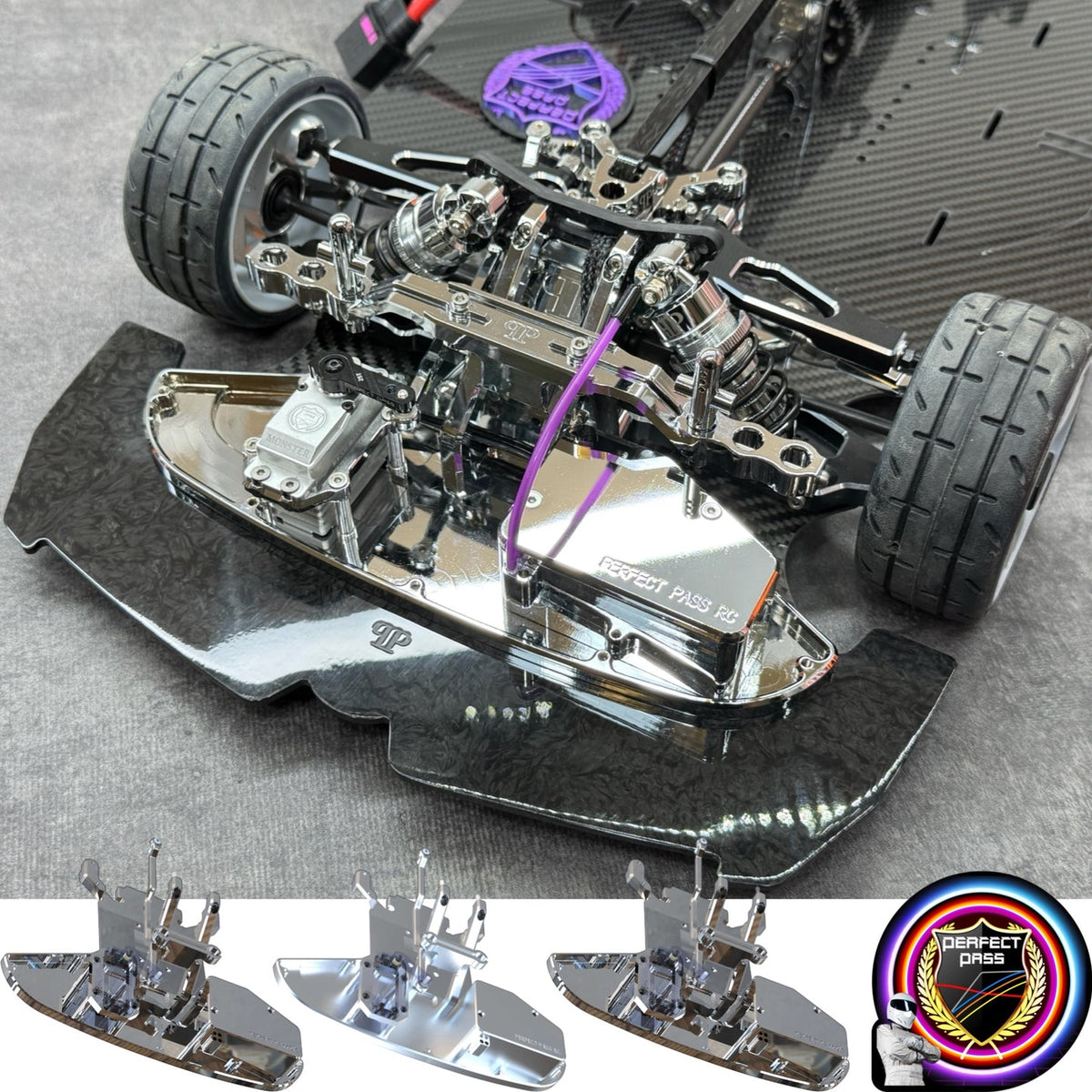 Perfect Pass Aluminum Reinforced GT Chassis & Electronic Relocate Kit Combo For Arrma 1/7 CHROME