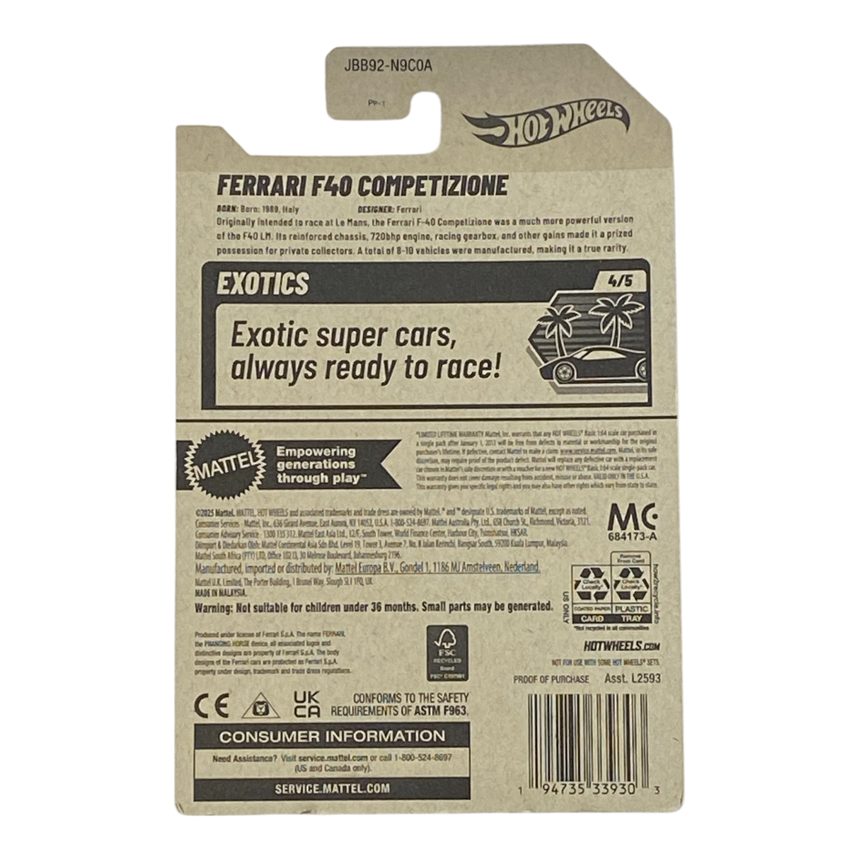 Hot Wheels Ferrari F40 Competizone - Exotics Series 4/5