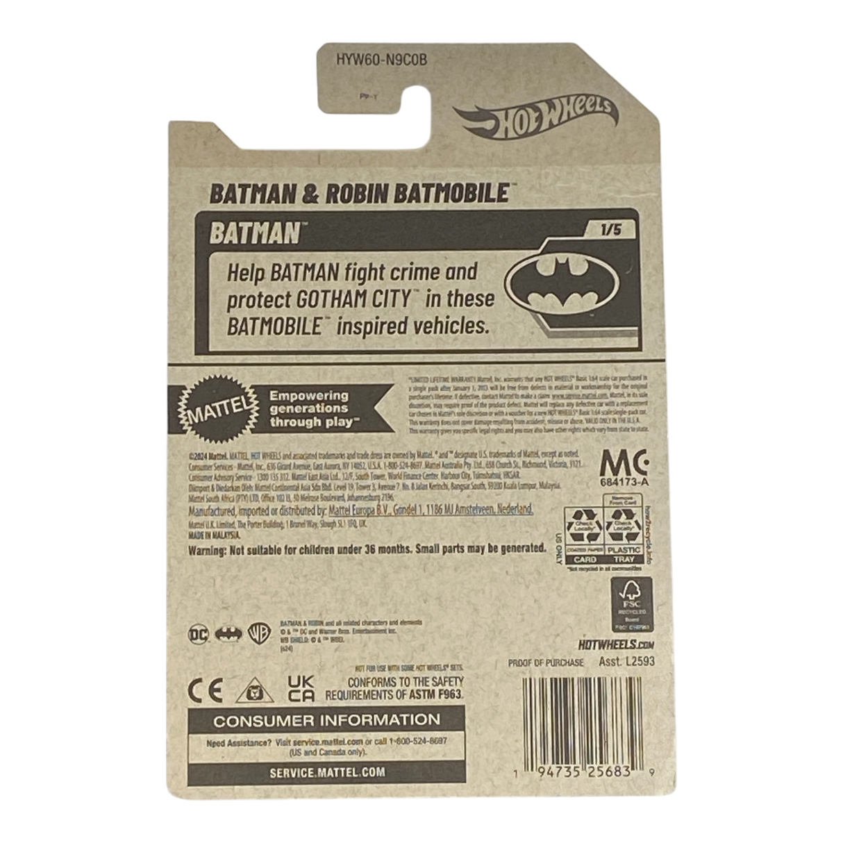 Hot Wheels Batman & Robin Batmobile 1/5
