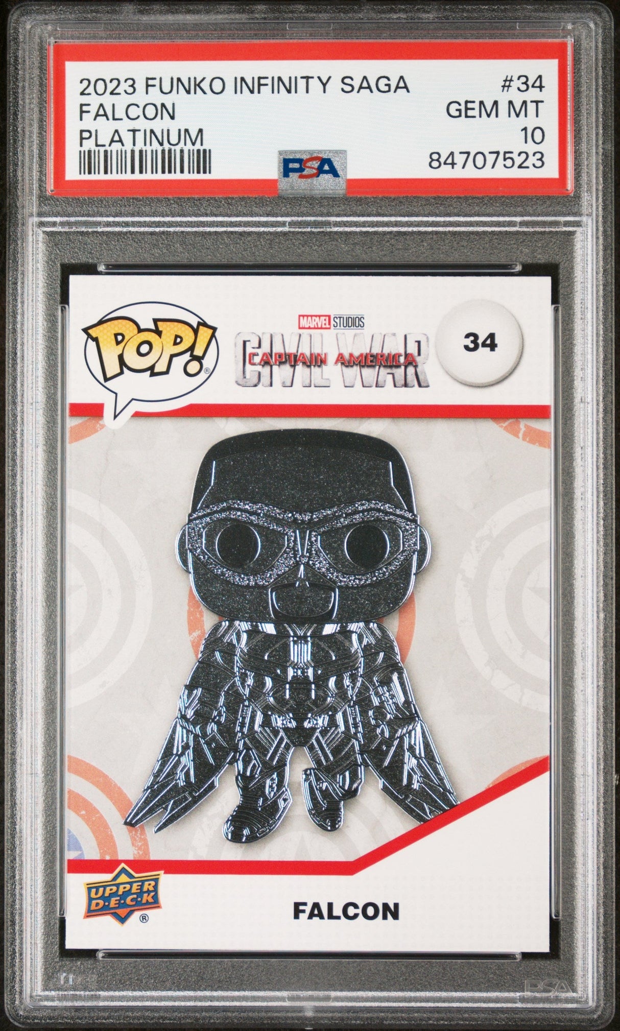 2023 UPPER DECK FUNKO POP MARVEL  FALCON PLATINUM #34  PSA 10