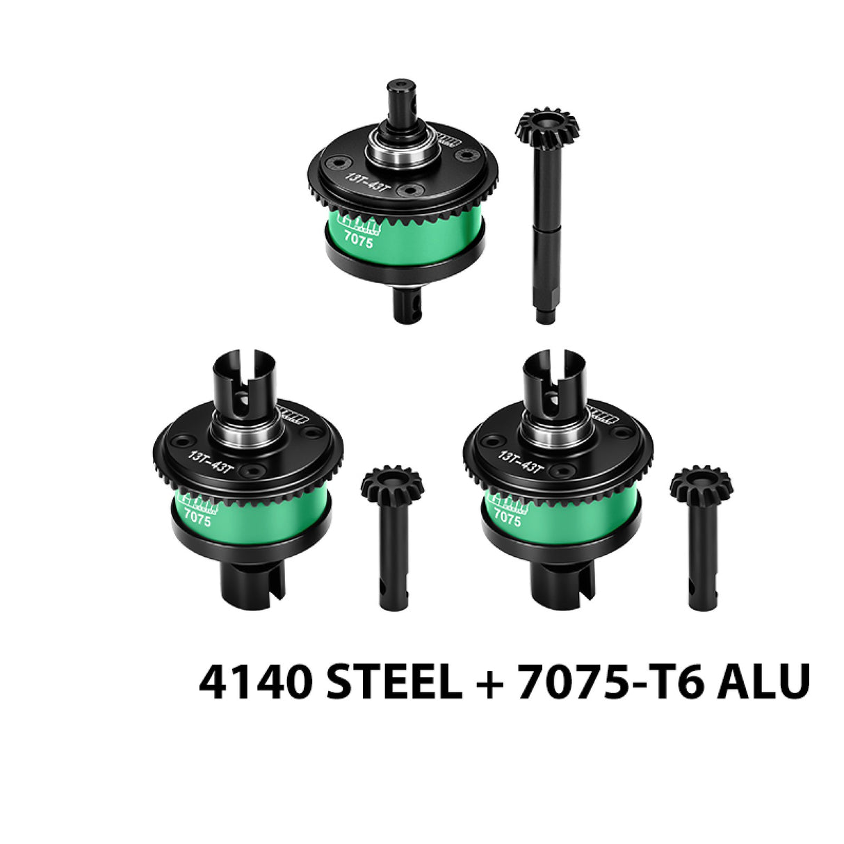 GPM RACING,TEAM LOSI-SOLID AXLE MONSTER Grave SOLID AXLE MEGA 4140 STEEL + 7075 ALLOY FRONT&CENTER&REAR COMPLETE DIFFERENTIAL 13/43T/1.0 MOD LMT1343S/3