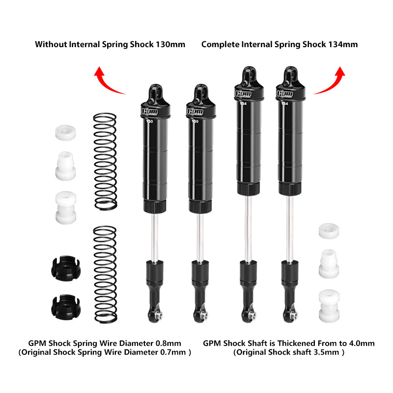 GPM RACING,LOSI-GRAVE 6061-T6 ALLOY FRONT/REAR COMPLETE INTERNAL SPRING SHOCK (130MM AND 134MM) LMT2130134
