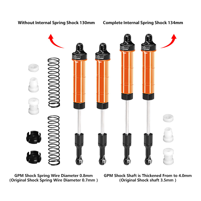 GPM RACING,LOSI-GRAVE 6061-T6 ALLOY FRONT/REAR COMPLETE INTERNAL SPRING SHOCK (130MM AND 134MM) LMT2130134