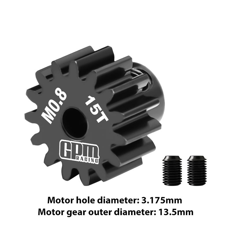 GPM RACING,SCALE ACCESSORIES 40Cr STEEL MOTOR GEAR 15T (32 PITCH,MODULE: 0.8MM,MOTOR TOOTH DIAMETER: 3.175MM) MG315T/0.8M