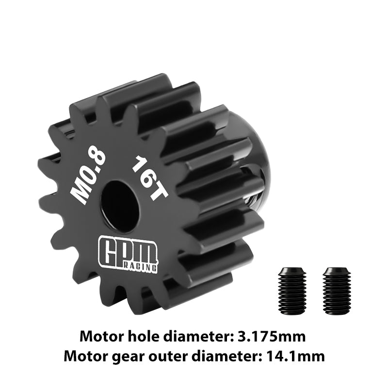 GPM RACING,SCALE ACCESSORIES 40Cr STEEL MOTOR GEAR 16T (32 PITCH,MODULE: 0.8MM,MOTOR TOOTH DIAMETER: 3.175MM) MG316T/0.8M