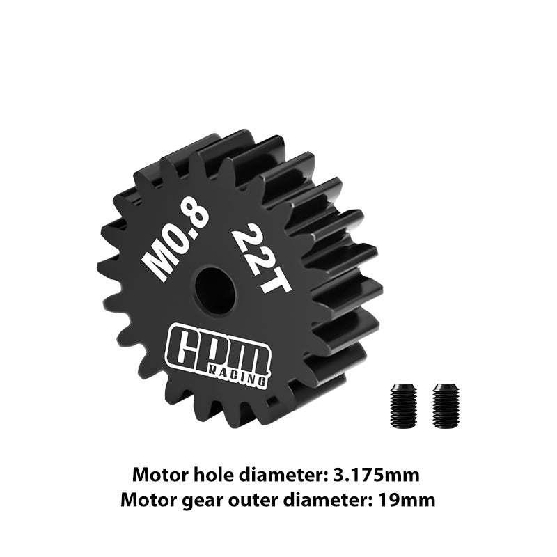 GPM RACING,SCALE ACCESSORIES 40Cr STEEL MOTOR GEAR 22T (32 PITCH,MODULE: 0.8MM,MOTOR TOOTH DIAMETER: 3.175MM) MG322T/0.8M