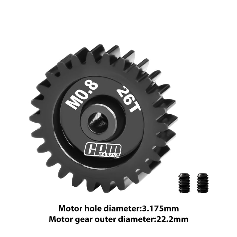 GPM RACING,SCALE ACCESSORIES 40Cr STEEL MOTOR GEAR 26T (32 PITCH,MODULE: 0.8MM,MOTOR TOOTH DIAMETER: 3.175MM) MG326T/0.8M