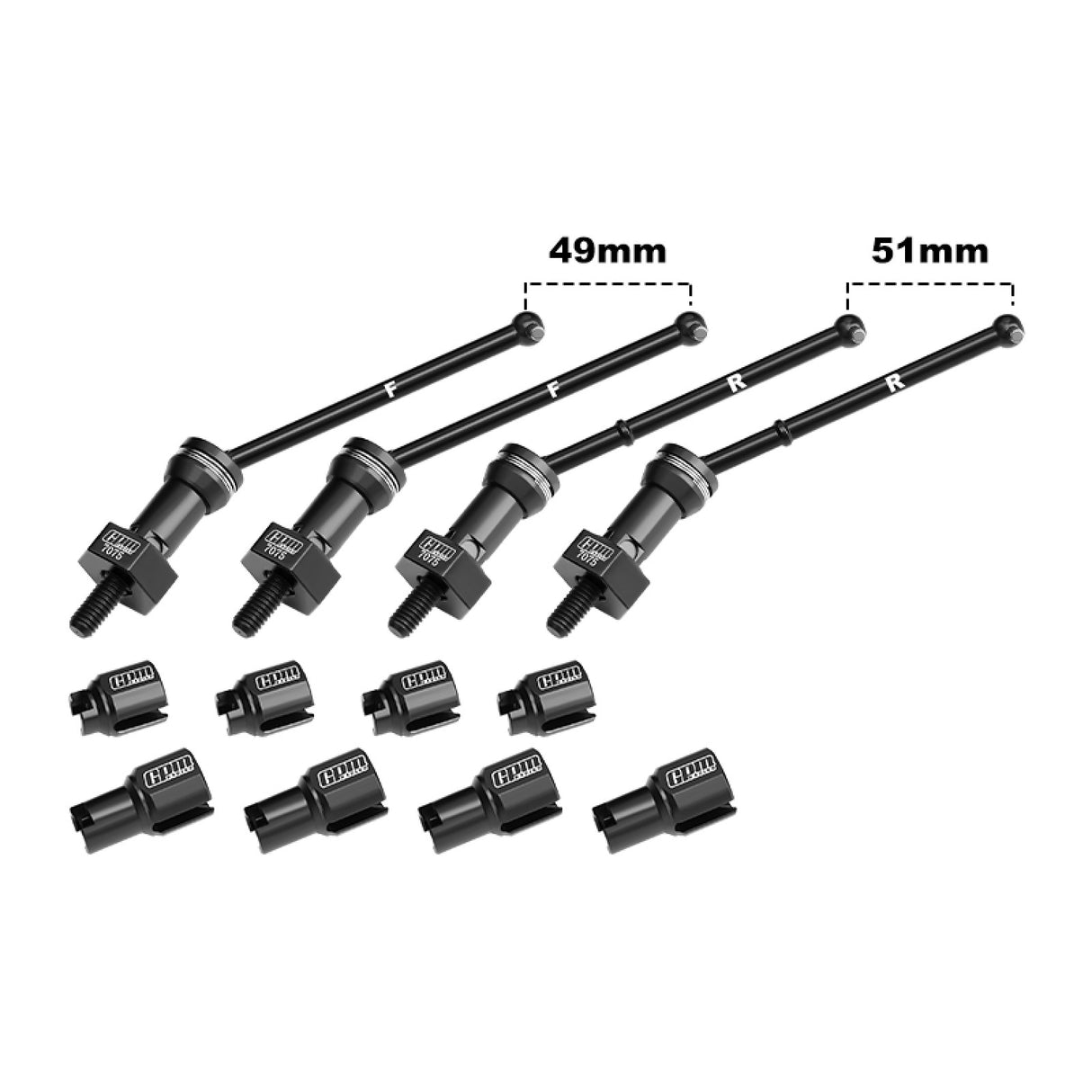 GPM RACING,ARRMA-GRANITE TYPHON Quake Grom Gorgon Grom 4140 CARBON STEEL FRONT & REAR CVD DRIVE SHAFTS WITH ALLOY 7075 WHEEL HEX (PINS THICKENED 2MM) MGG4951V2