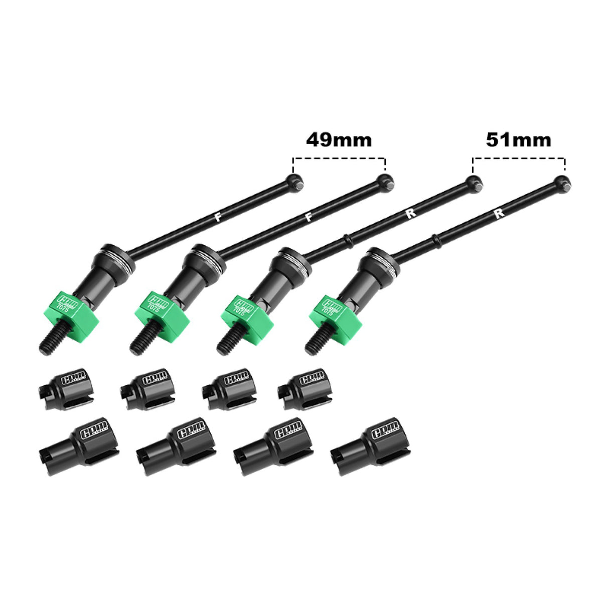 GPM RACING,ARRMA-GRANITE TYPHON Quake Grom Gorgon Grom 4140 CARBON STEEL FRONT & REAR CVD DRIVE SHAFTS WITH ALLOY 7075 WHEEL HEX (PINS THICKENED 2MM) MGG4951V2