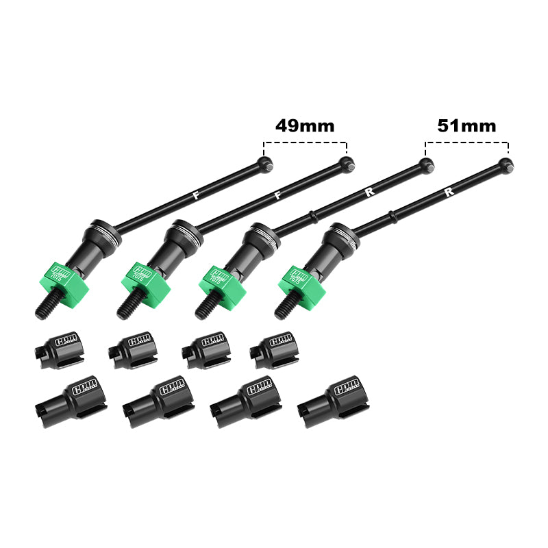 GPM RACING,ARRMA-GRANITE TYPHON 4140 CARBON STEEL FRONT & REAR CVD DRIVE SHAFTS WITH ALLOY 7075 WHEEL HEX (PINS THICKENED 2MM) MGG4951V2