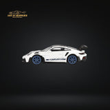 (Pre-Order) Mini-GT Porsche 911 992 GT3 RS Weissach Package White w/ Indigo Blue #853 1:64 MGT00853