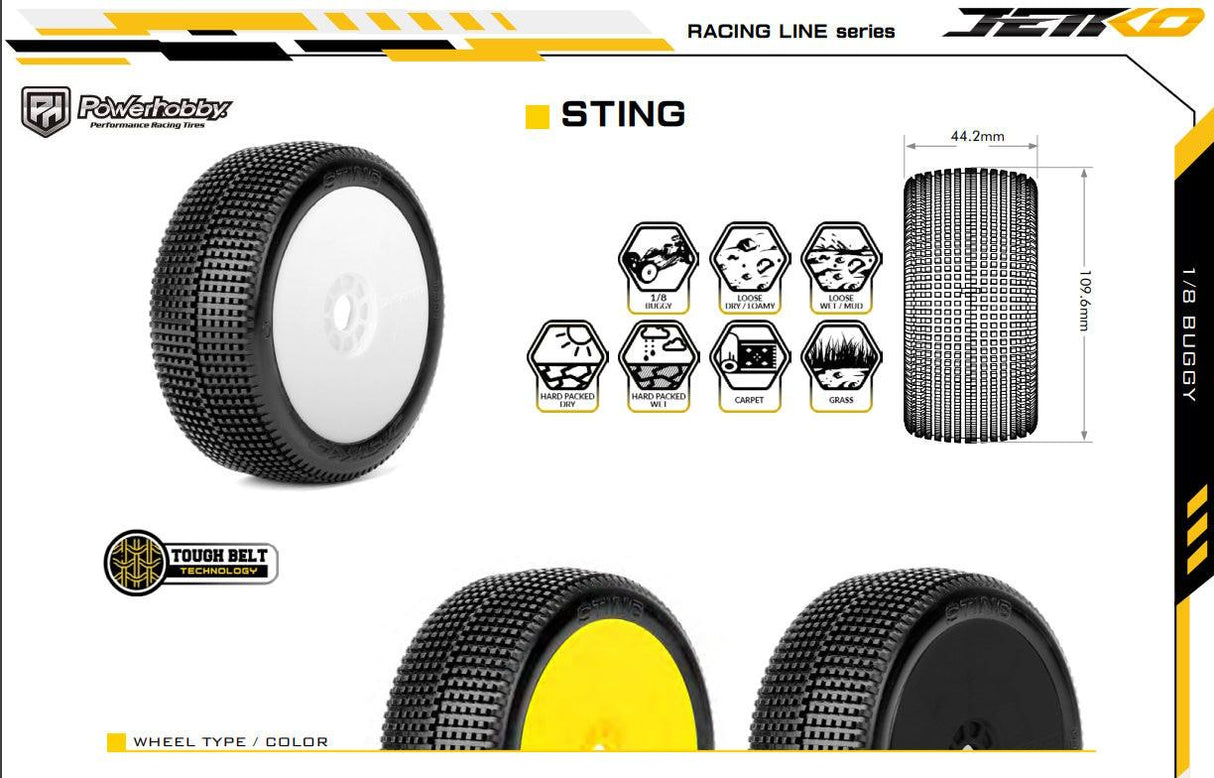 Powerhobby Sting 1/8 Buggy Mounted Tires Black (2) Super Soft