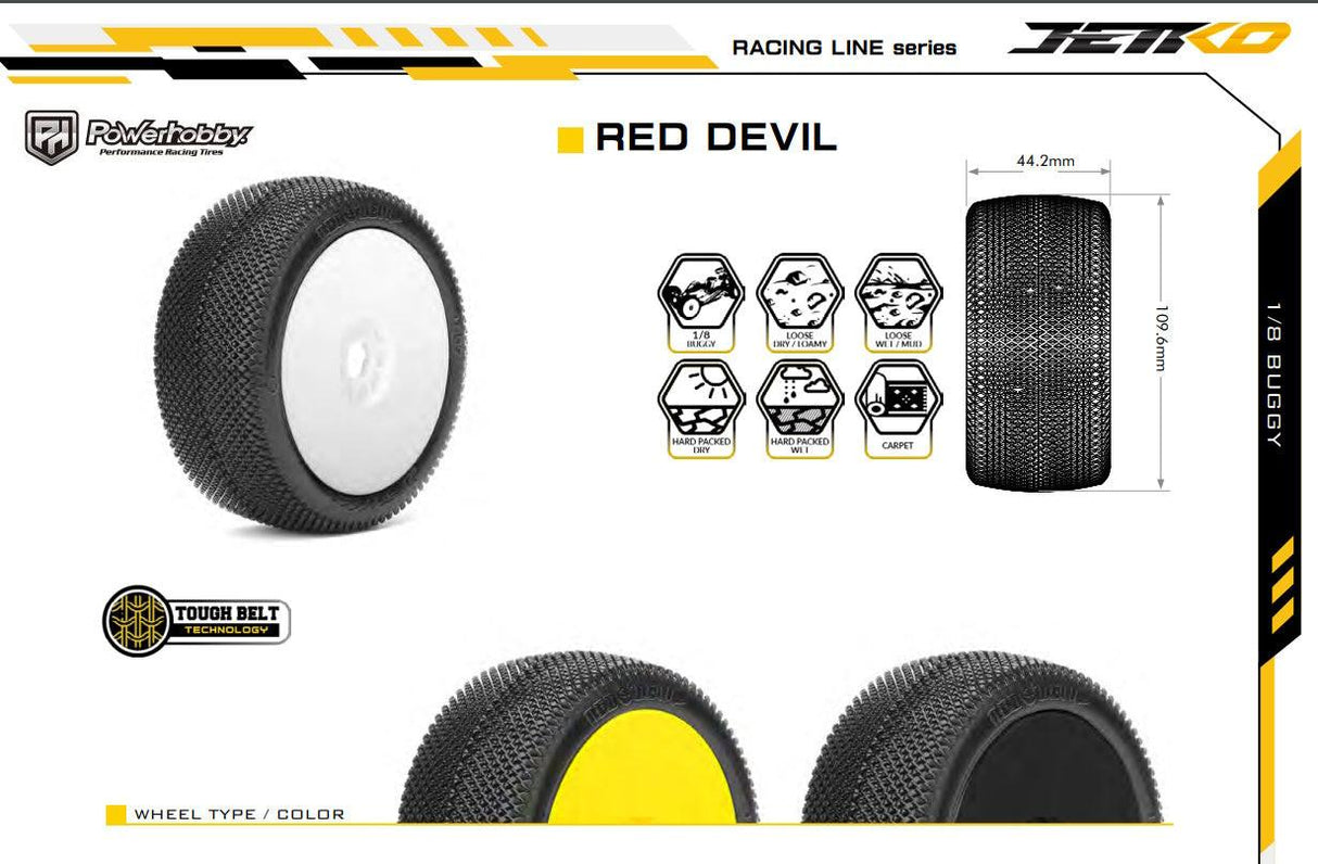Powerhobby Red Devil 1/8 Buggy Mounted Tires Yellow (2) Super Soft