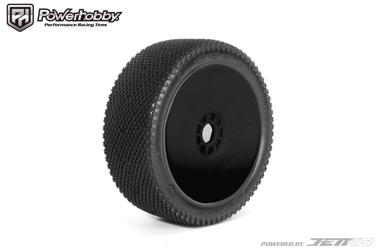Powerhobby J-Zero 1/8 Buggy Tires Black Dish Wheels (2) Medium Soft Unglued