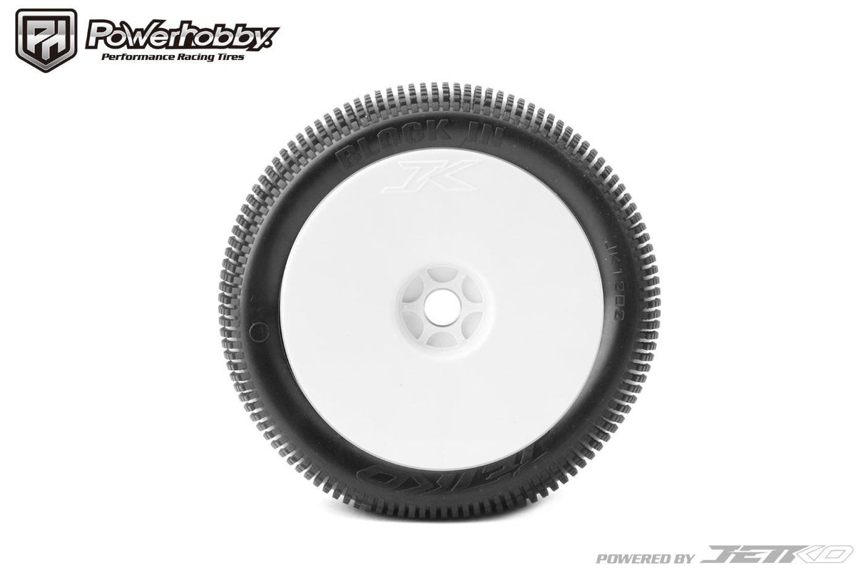 Powerhobby Block In 1/8 Truggy Mounted Tires White Dish Wheels (2) Medium Soft