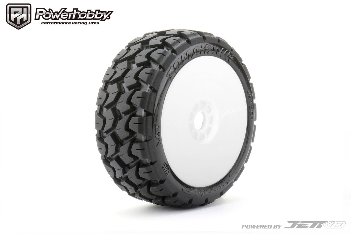 Powerhobby 1/8 Buggy Tomahawk BELTED Tires Mounted 17MM White Dish Wheels
