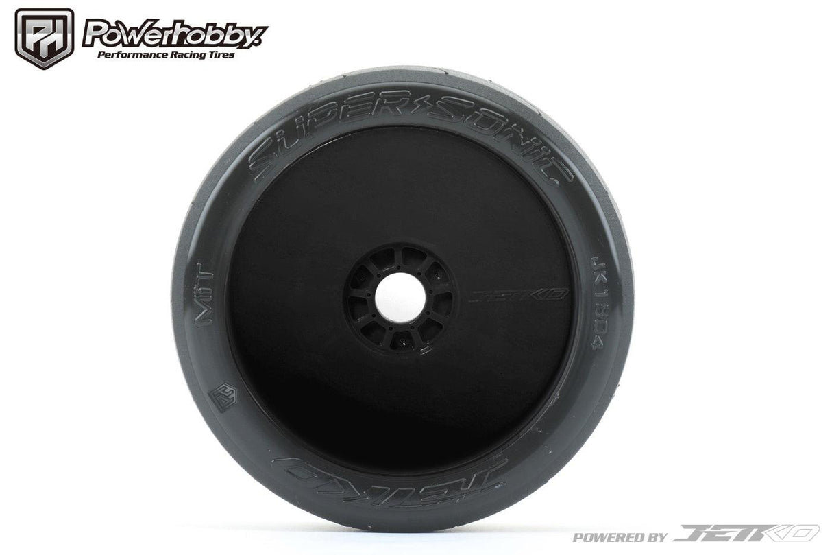 Powerhobby 1/8 Buggy Super Sonic Belted Tires Mounted on Black Dish Wheels