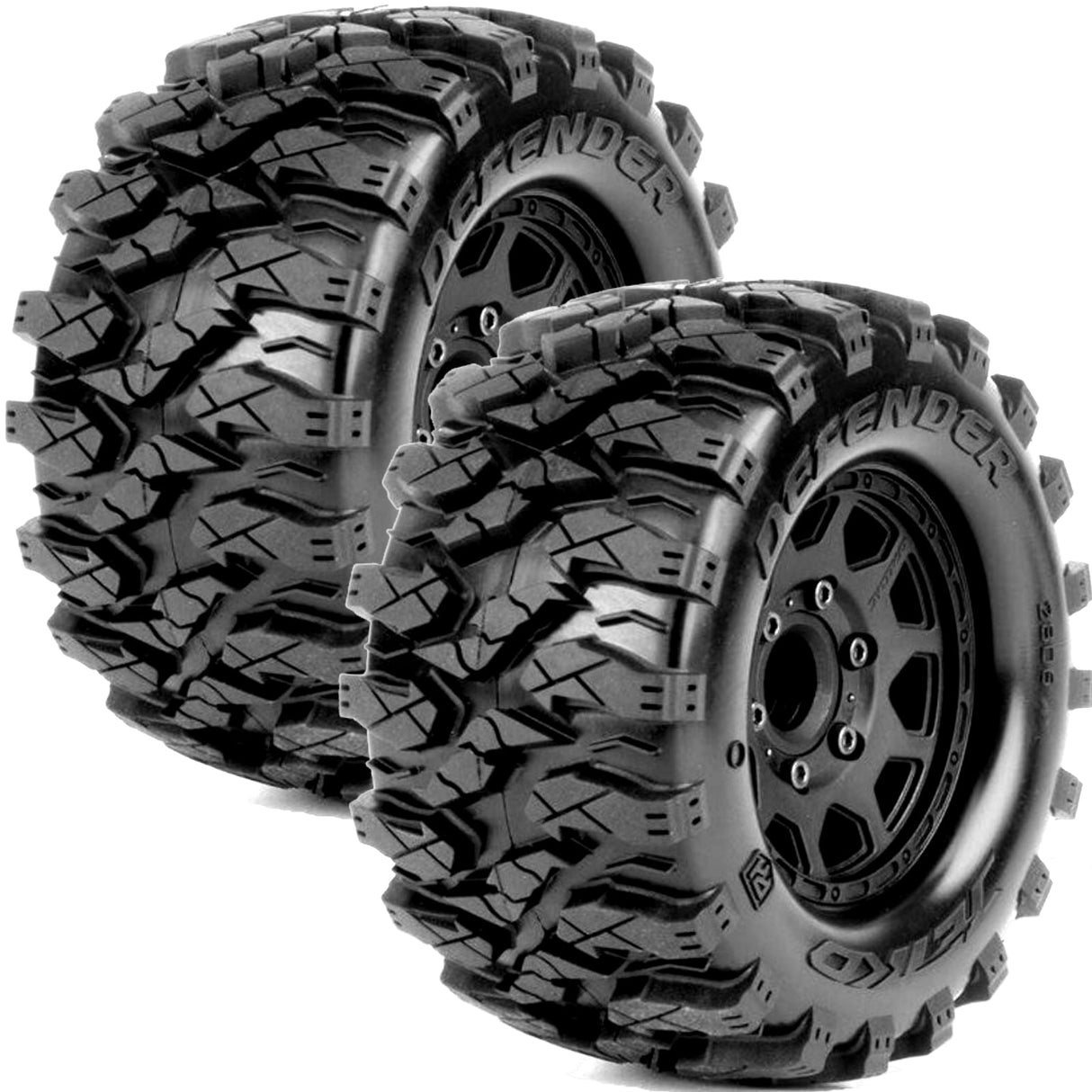 Powerhobby 1/10 2.8" MT Defender Belted Mounted Tires (2) w/ Removable Hex Wheels