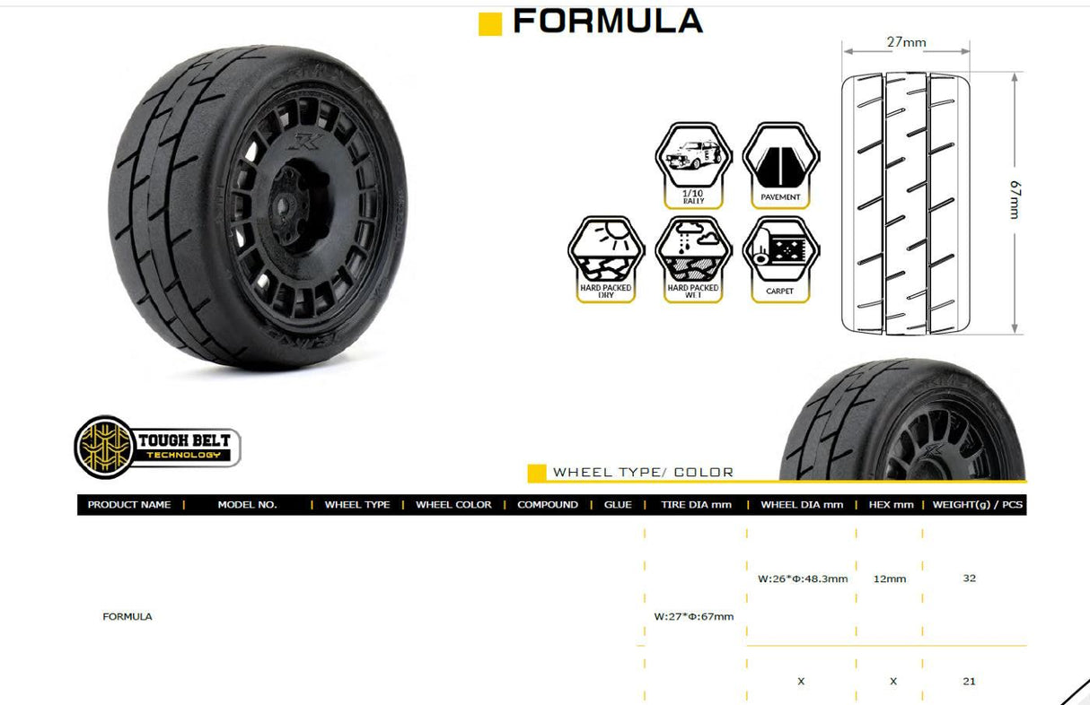 Powerhobby 1/10 Rally Car Formula Mounted Tires / Claw Wheels (4)
