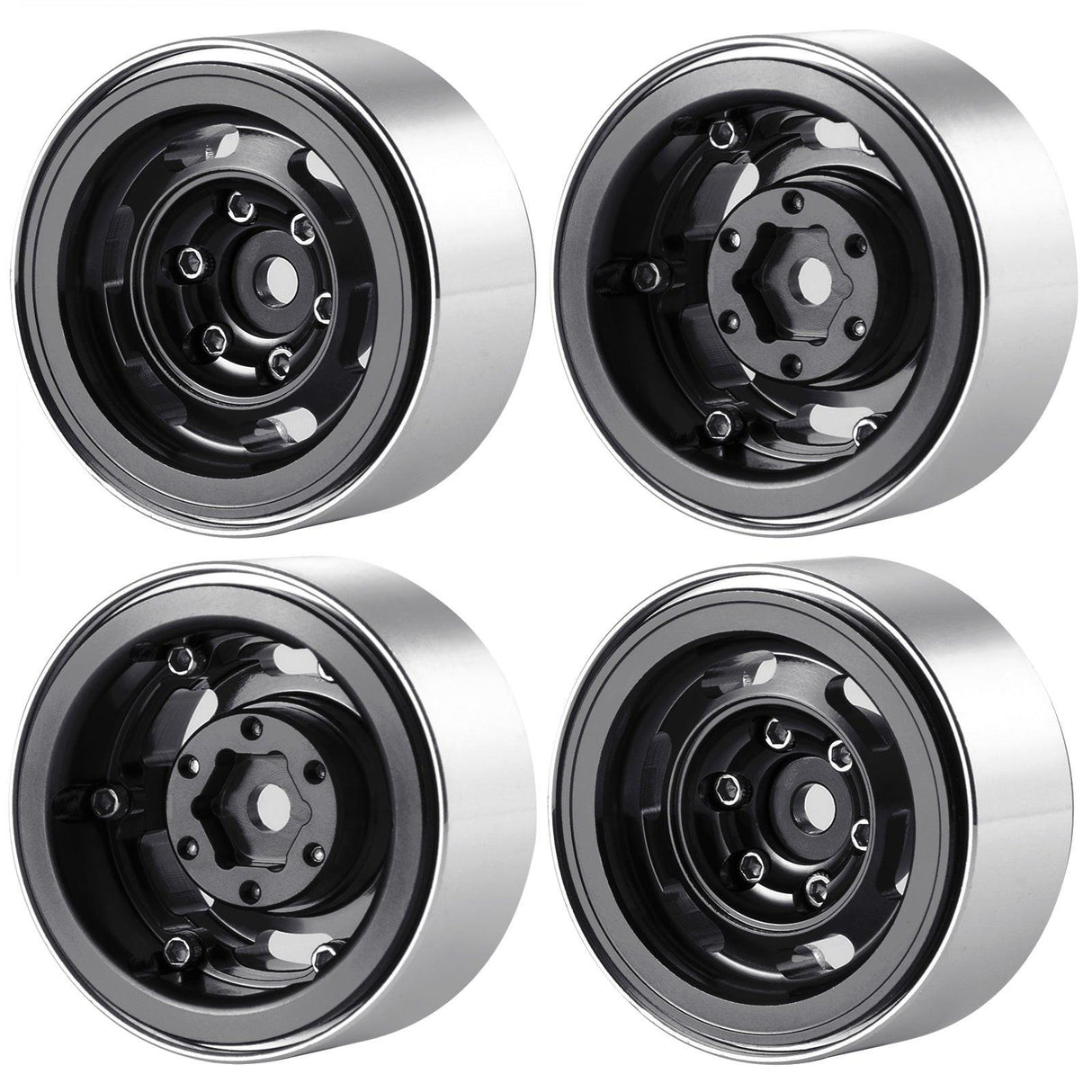Powerhobby 1.0" Beadlock Wheels Black (4) 1/24 Rock Crawler