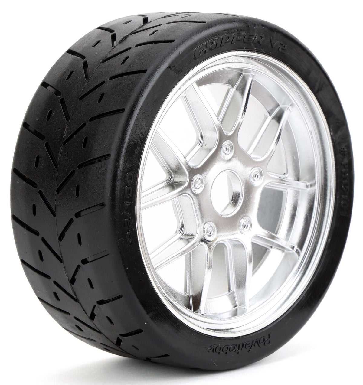 Powerhobby 1/8 Gripper 42/100 Belted Mounted Tires 17mm Chrome Wheels V2