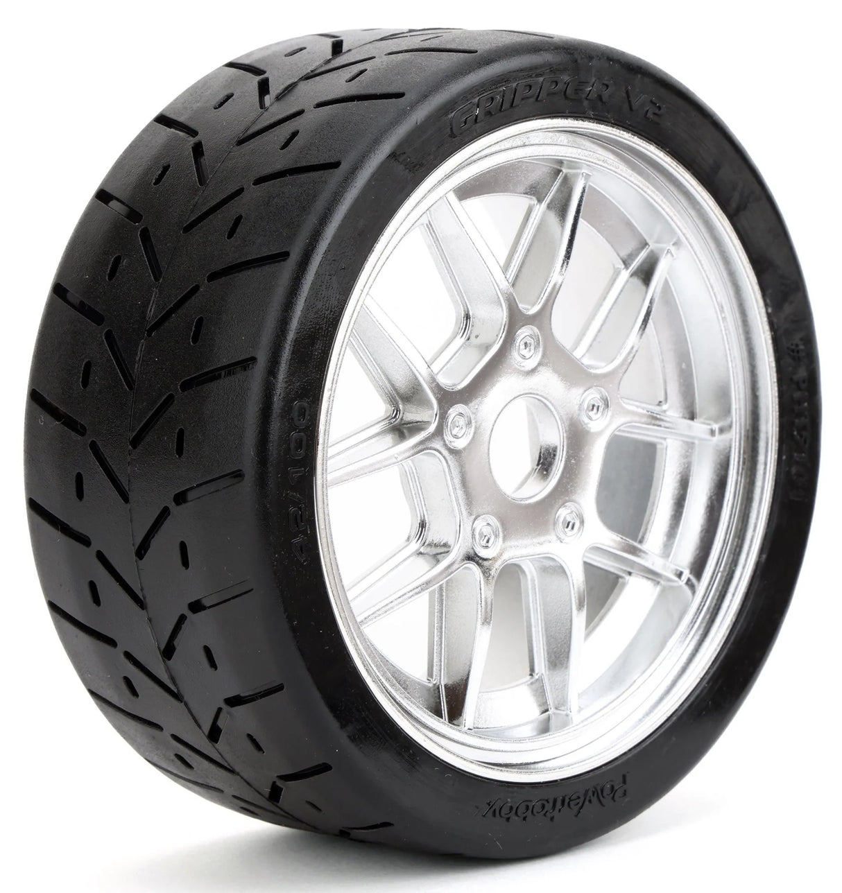 Powerhobby PHT5101-Chrome V2 1/8 Gripper 42/100 Belted Mounted Tires 17mm Chrome Wheels V2