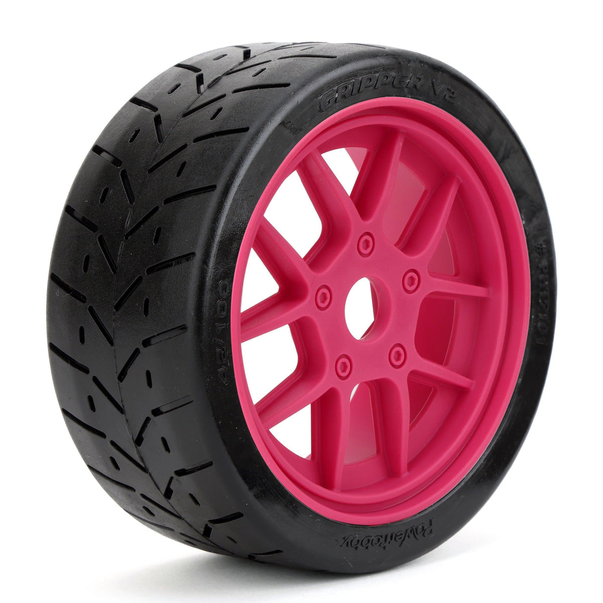 Powerhobby 1/8 Gripper 42/100 Belted Mounted Tires 17mm Hot Pink Wheels V2