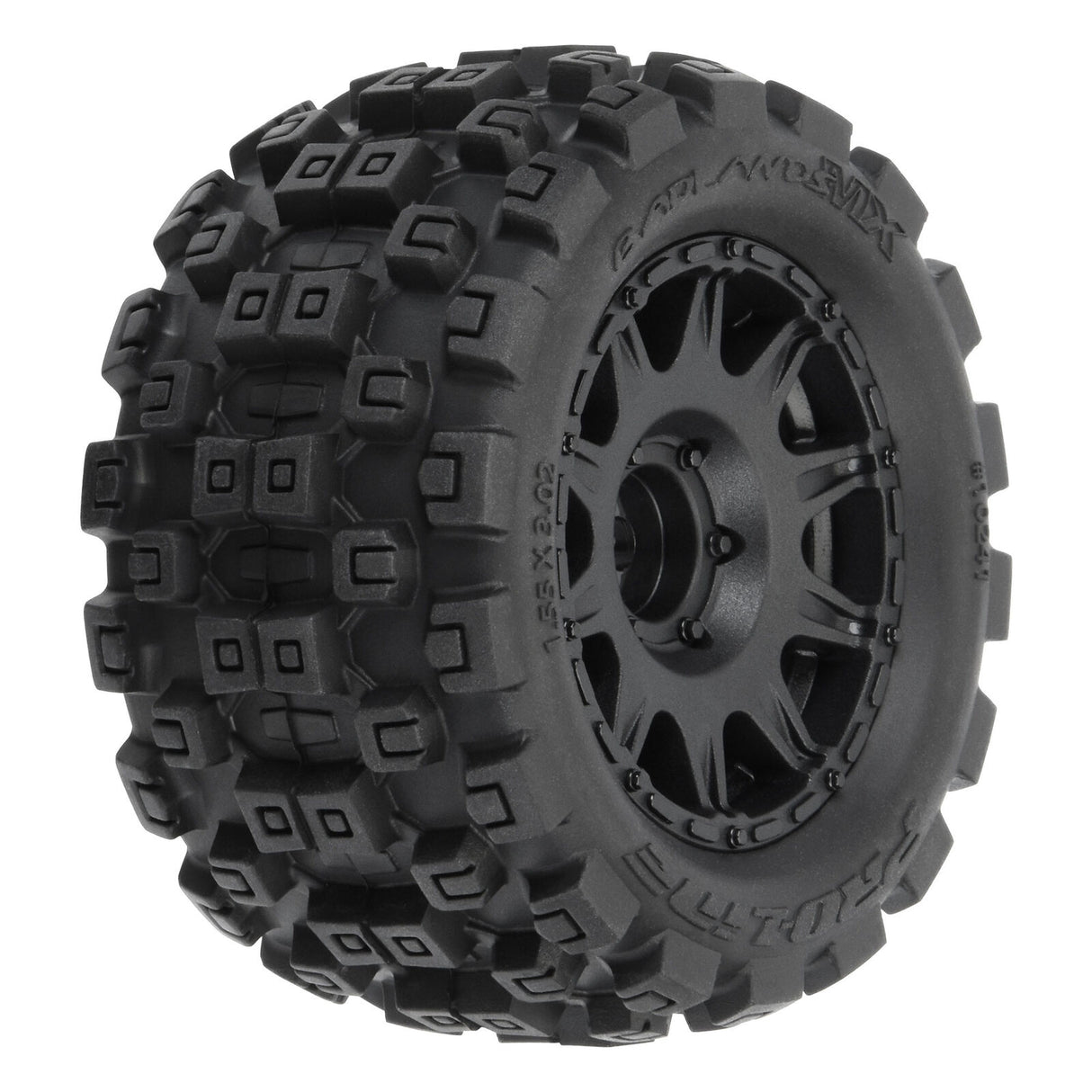 PROLINE RACING 1024110 1/18 Badlands MX 1.85" F/R MTD 12mm Black Raid: Granite GROM