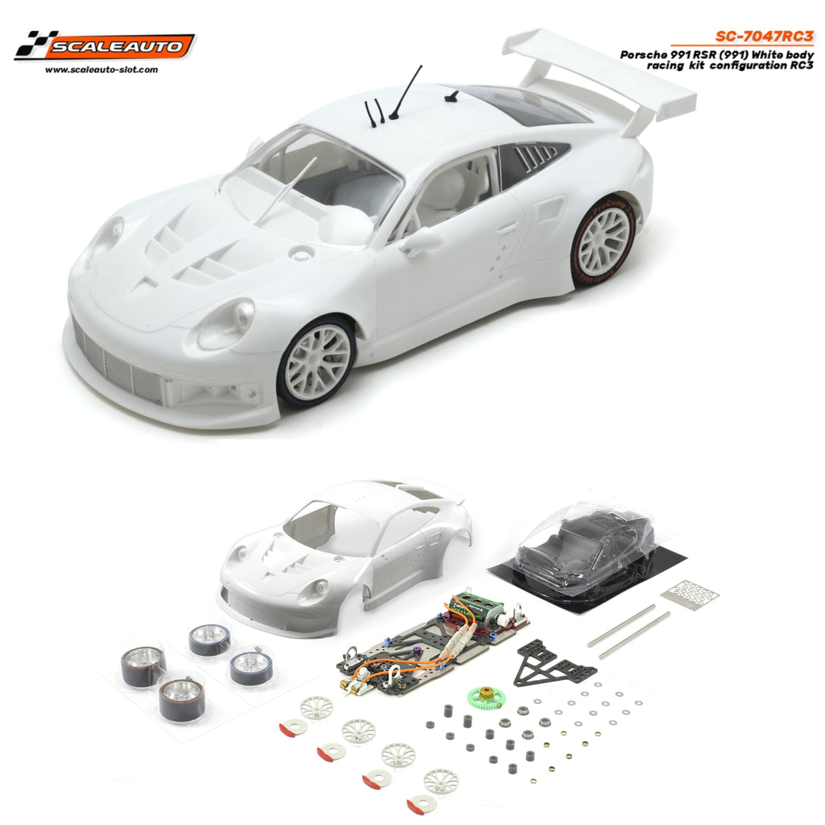 Scaleauto Porsche 991 RSR White Kit 1/24 Slot Car RC3 Chassis SC-7047RC3