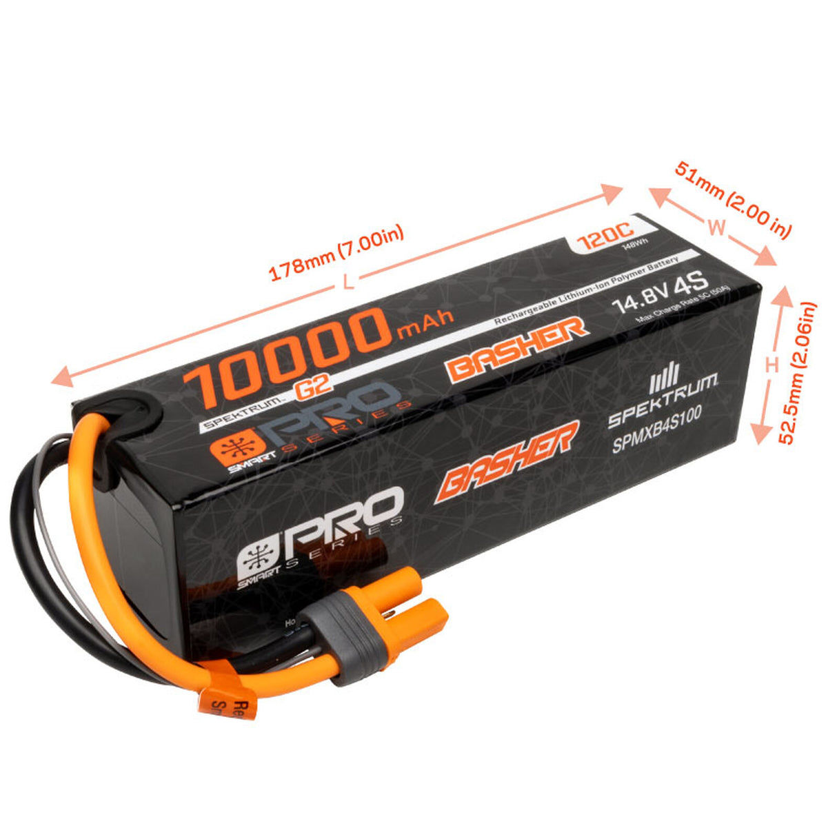 SPEKTRUM SPMXB4S100 14.8V 10000mAh 4S 120C Smart G2 Pro Basher LiPo: IC5