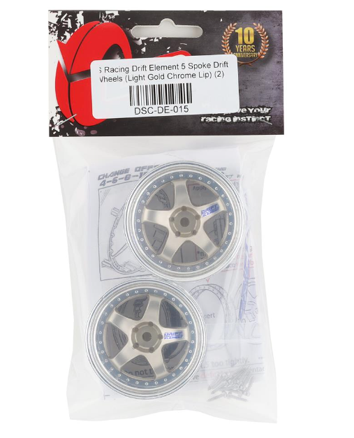 DS Racing Drift Element 5 Spoke Drift Wheels (Gold & Chrome) (2) (Adjustable Offset) w/12mm Hex