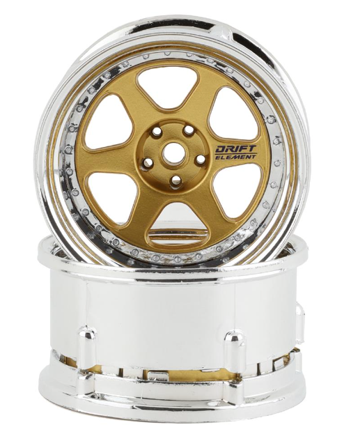 DS Racing Drift Element 6 Spoke Drift Wheels (Gold & Chrome) (2) (Adjustable Offset) w/12mm Hex