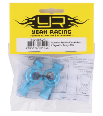 Yeah Racing Tamiya TT-02 Aluminum Rear Hubs (Blue) (2) (2° Toe-In)