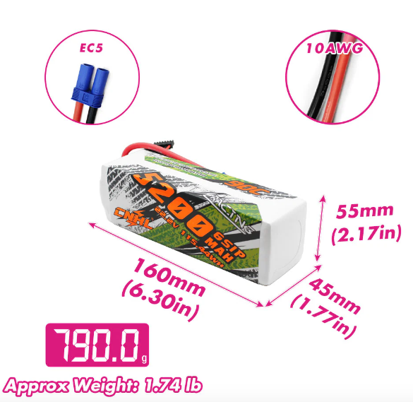 CNHL Racing Series 5200mAh 22.2V 6S 90C Lipo Battery with EC5 Plug