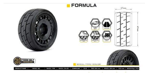 Powerhobby 1/10 Rally Car Formula Mounted Tires / Radial Wheels (4)