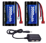 URGENEX 3000mAh 7.4 V Li-ion Battery with Dean-Style T Plug 2S Rechargeable RC Battery 1/10, 1/12, 1/16 Scale RC Cars Trucks with 7.4V Battery Charger