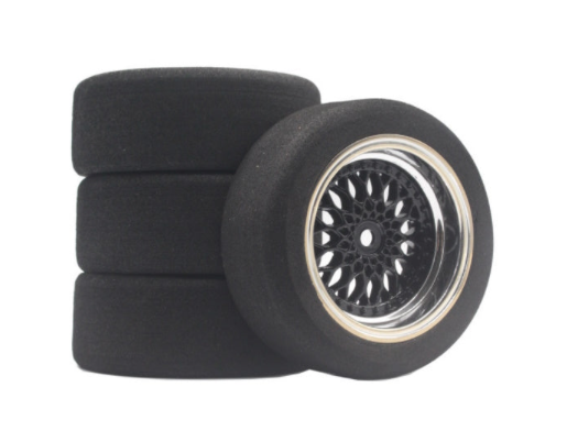 Powerhobby Mounted Foam Tires / Wheels (4) 1/10 Touring Car 9mm Offset Black