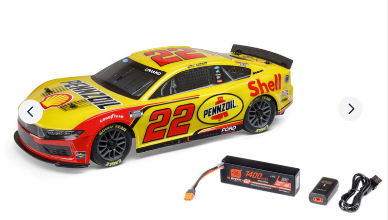 LOSI1/12 NASCAR RC Racecar Joey Logano No. 22 Shell 2025 Ford Mustang 2S AWD RTR Brushed On-Road (Battery & Charger Included)