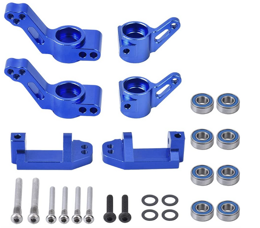 IHN Blue Aluminum Front Caster Block & Steering Blocks / Rear Stub Axle Carriers w/Ball Bearings Traxxas 2WD Slash Rustler