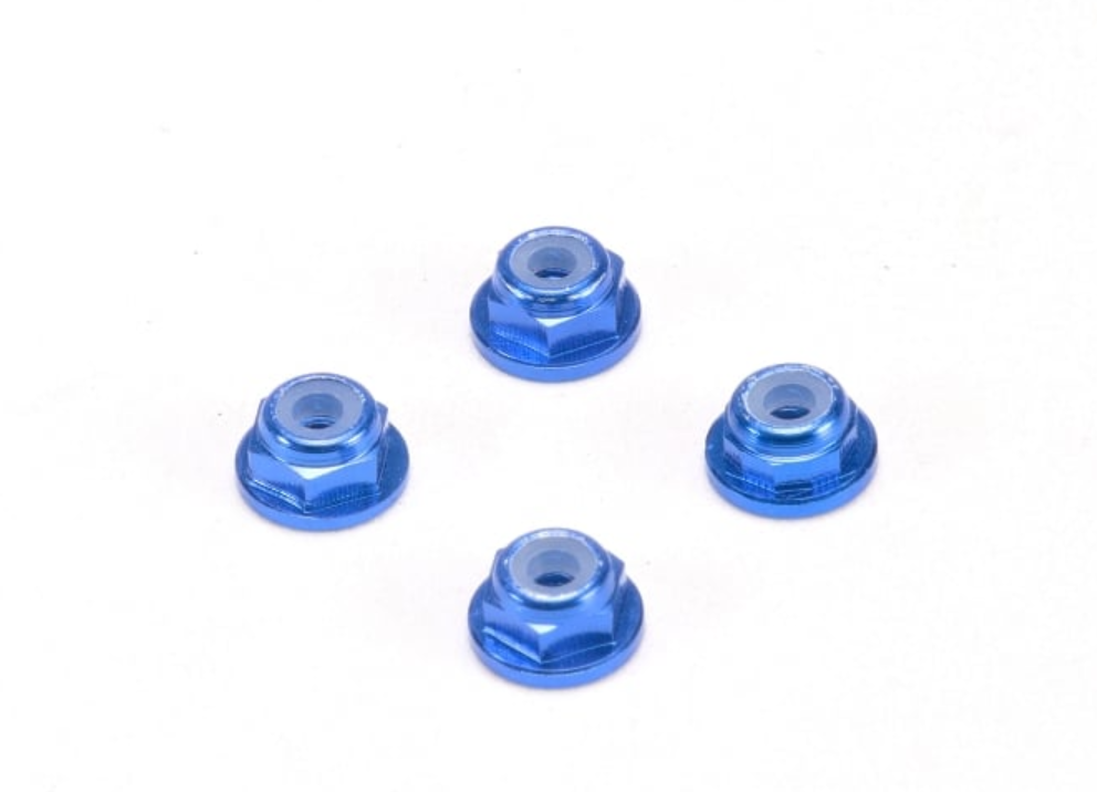 PN Racing 200409B Alm. 2mm Flanged Wheel Lock Nut - Blue