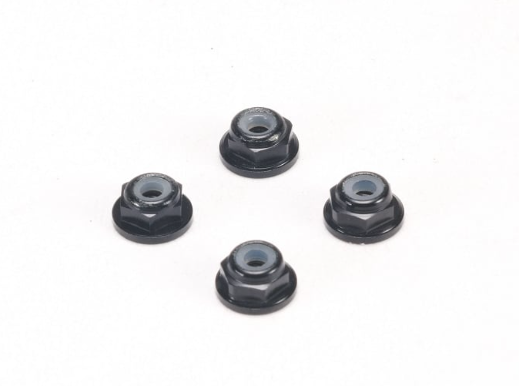 PN Racing 200409K Alm. 2mm Flanged Wheel Lock Nut - Black