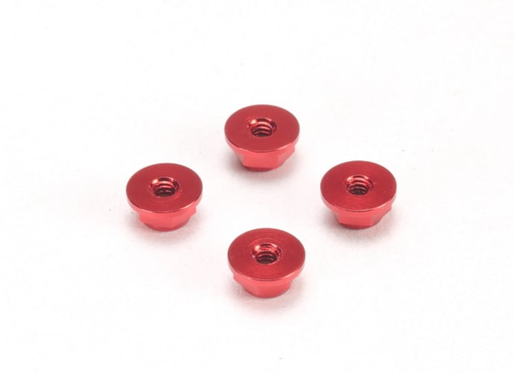 PN Racing 200409R Alm. 2mm Flanged Wheel Lock Nut - Red