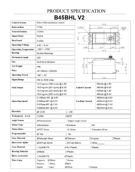 AGFRC B45BHL V2 High Torque 18KG 0.065Sec Fast Speed Low profile Digital Coreless Servo