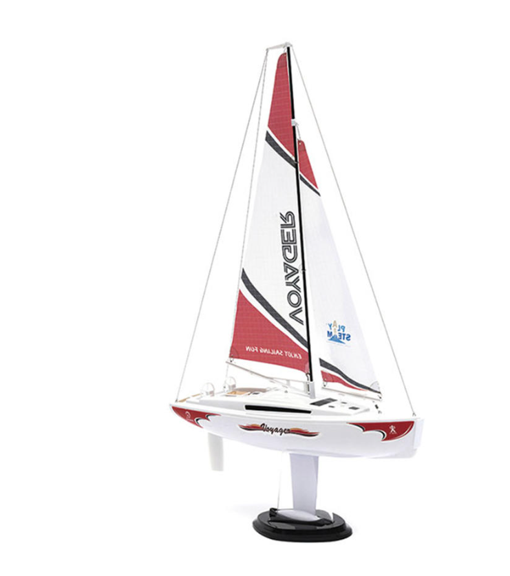 PlaySTEM PYSXB05001A Voyager 280 Motor-Powered RC Sailboat (Red) w/2.4GHz Transmitter