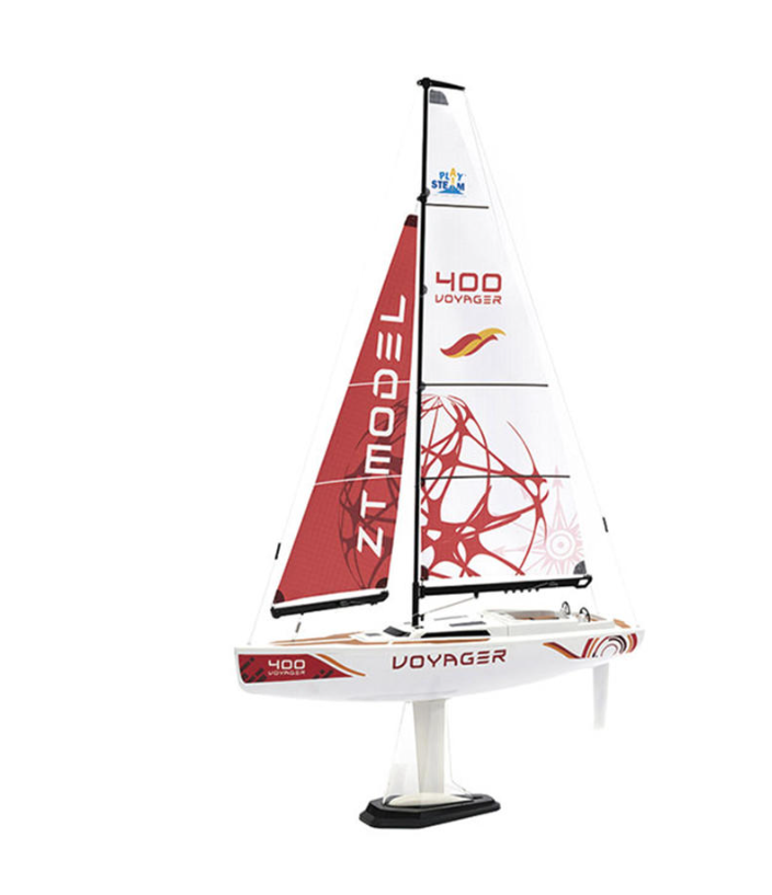 PlaySTEM XB05002A Voyager 400 Motor-Powered RC Sailboat (Red) w/2.4GHz Transmitter