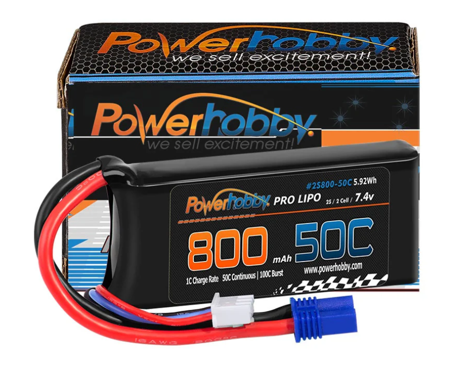 Powerhobby 2S80050CEC2  2s 7.4v 800mah 50c Lipo Battery w ec2 Plug Losi Mini-B / Mini-T 2.0