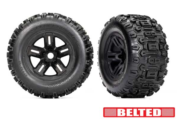 TRAXXAS 9573 T&W 3.8 BLK WHL W/SLDGEHMR TIRE