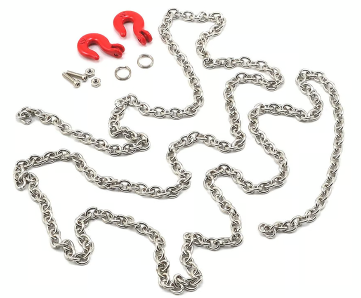 Yeah Racing YA-0357 96cm 1/10 Crawler Scale Steel Chain Accessory w/Red Hooks (Silver)